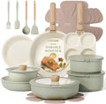CAROTE 25pcs Pots and Pans Set Non Stick Cookware Sets Kitchen Set Oven/Dishwasher/Fridge Safe Space Saving Pots Set Nonstick Set with Versatile Detachable Handle Induction RV Set Green