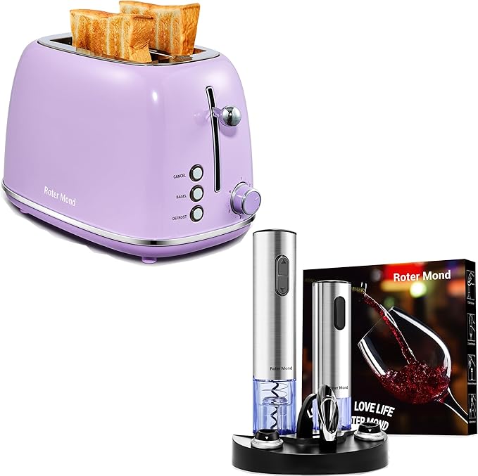 Roter Mond Retro 2 Slice Toaster + Electric Wine Opener Set for Merry Christmas
