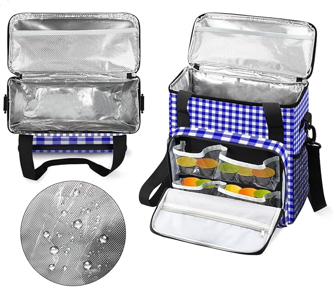 Navy Plaid Coffee Maker Carrying Bag Portable Travel Storage Tote Bag Compatible with K-Mini or K-Mini Plus Single Serve Coffee Brewer Carrying Case with Multiple Pockets &amp Shoulder Strap