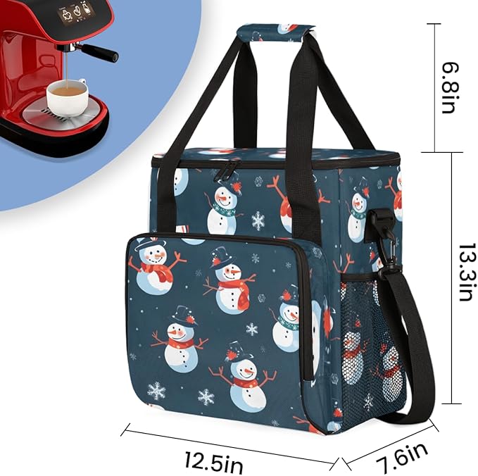 Christmas Snowman Coffee Maker Carrying Bag Cute Snowman Travel Storage Bag Compatible with K-Mini or K-Mini Plus Single Serve Coffee Brewer Carrying Case with Multiple Pockets &amp Shoulder Strap