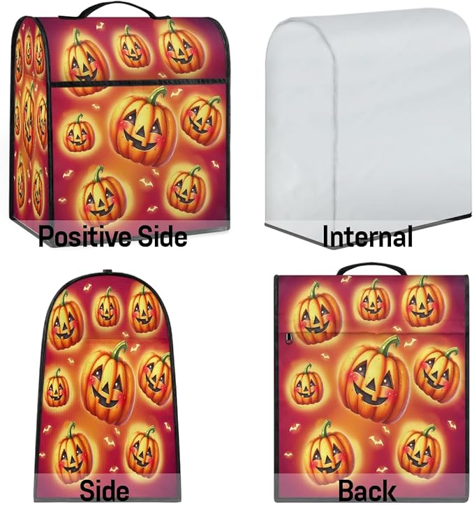cfpolar Kitchen Aid Mixer Cover Compatible with 6-8 Quarts Halloween Glowing Pumpkin Stand Mixer Cover Kitchen Aid Mixers Accessories Appliance Organizer Bag Dust Covers with Zipper Pocket