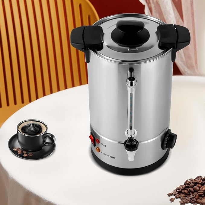 Commercial Coffee MakerStainless Steel Coffee Urn with Temperature Control Coffee Maker Hot Water Urn for Catering (8L Black)