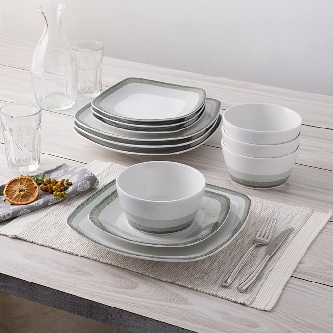 Noritake Colorscapes Layers Sage 12-Piece Square Dinnerware Set Service for 4