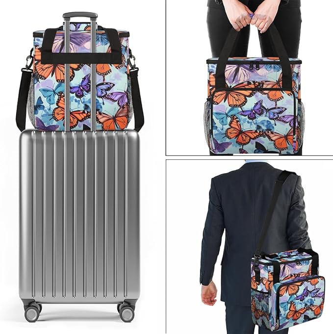 Abstract Butterfly Coffee Maker Carrying Bag Portable Travel Storage Tote Bag Compatible with K-Mini or K-Mini Plus Single Serve Coffee Brewer Carrying Case with Multiple Pockets &amp Shoulder Stra