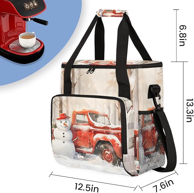 Xmas Snowman Coffee Maker Carrying Bag Christmas Snowman Travel Storage Bag Compatible with K-Mini or K-Mini Plus Single Serve Coffee Brewer Carrying Case with Multiple Pockets &amp Shoulder Strap