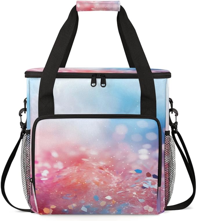 Glitter Flower Coffee Maker Carrying Bag Portable Travel Storage Tote Bag Compatible with K-Mini or K-Mini Plus Single Serve Coffee Brewer Carrying Case with Multiple Pockets &amp Shoulder Strap