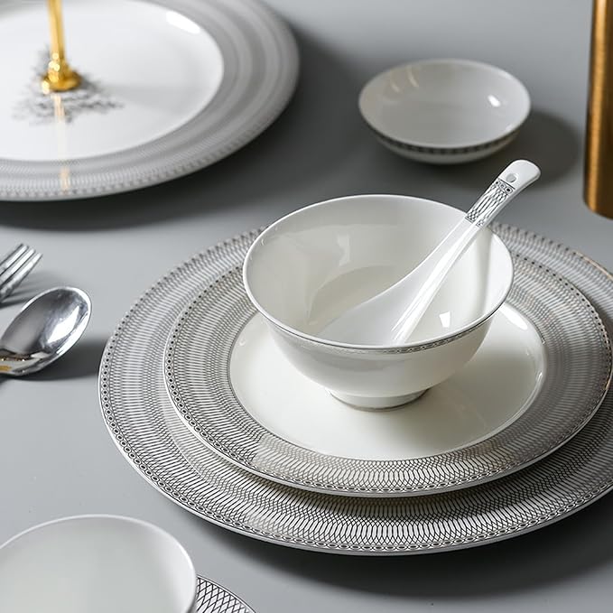 European Style Dinnerware Set Service for 4 Bone China Dinnerware Sets Unbreakable Porcelain Dinner Sets Coffee Cup and Saucer Tableware Set Steak Dinner Plates Dish Set Love in Winte-003