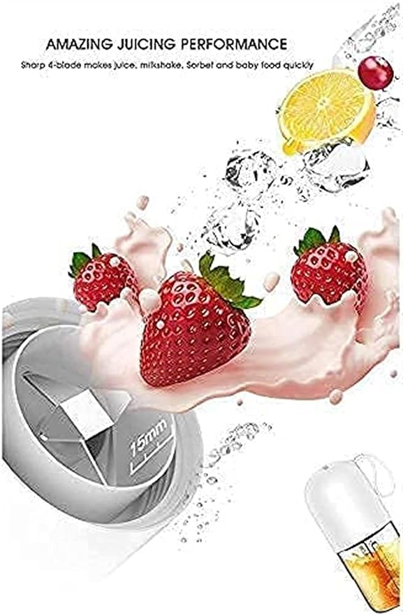 Portable Blender for Milkshakes and Baby Food Mini Handheld LCD Juicer Cup 1200mAh USB Rechargeable with four Blades for Home and Outdoors（White）