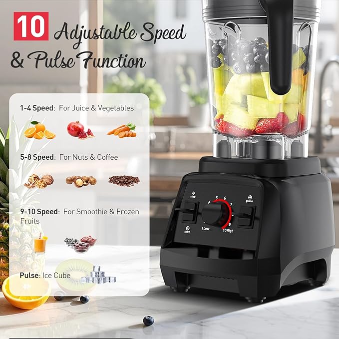 Smoothie Blender 1800W Countertop Professional Blender Juicer for Kitchen Ice Crusher or Juice Milkshake Dessert