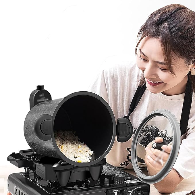 TsoLay Intelligent Multi Cooker Full Automatic Cooking Machine with a Pull-Out Oil Tank 360° Rotating and 3DAll-Round Heating &amp Adjustable 3.5-6Rpm/min for Cooking Outdoor