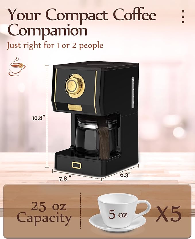 Amaste Coffee Maker 25 Oz Drip Retro Style Coffee Machine with Glass Coffee Pot with Reusable Coffee Filter &amp Three Brewing Modes Warming Plate CM 1003AE-Black