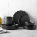 12-Piece Stoneware Dinnerware Set Matte Black
