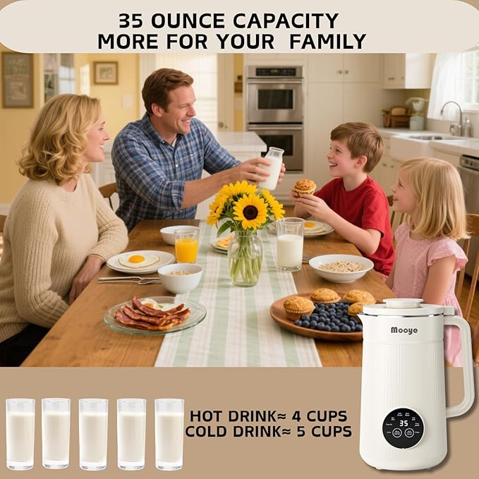 Automatic Nut Milk Maker Machine 8 in 1 Soy Milk Maker 35 oz Almond Machine Maker 12-Hour Delay Keep Warm Non Dairy Beverages Juice/Rice Paste/Clean/Milk Shake 800W Heating Self Cleaning