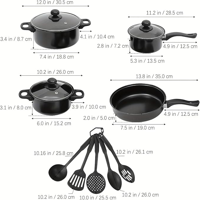 7-Piece Non-Stick Aluminum Cookware Set - Pots and Pans Pot &amp Pan Sets Nonstick with Lids for Frying Boiling Stewing &amp Sauteing (Black)