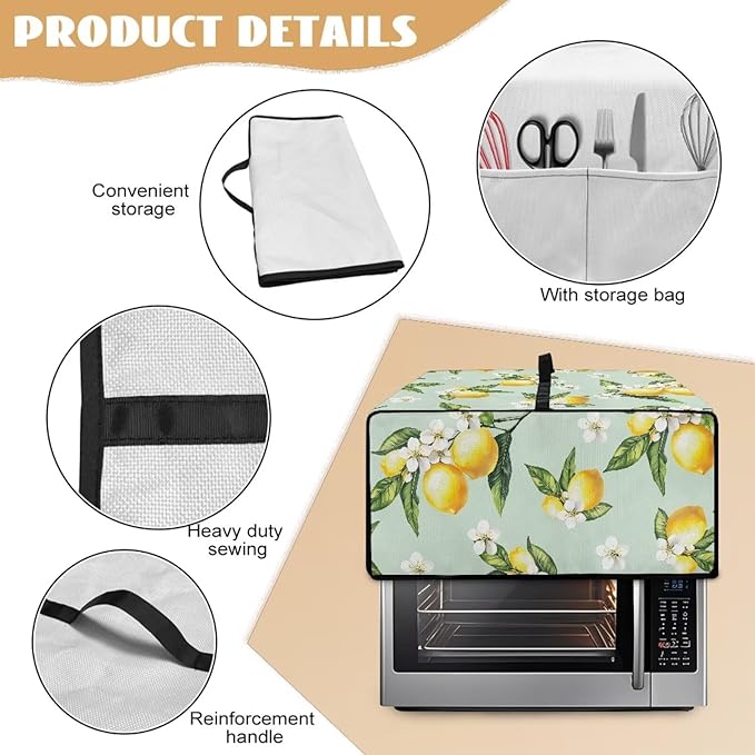Lemon Pattern Toaster Oven Air Fryer Cover Heat-Resistant Waterproof Protective Covers Compatible with Smart Oven Air Fryer Smart Oven for Parties &amp Gatherings