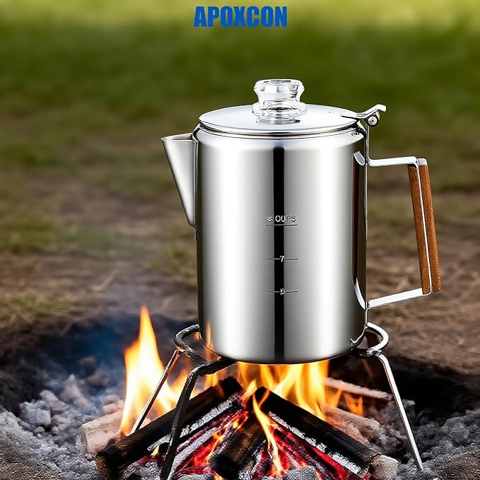 Coffee Percolator Camping Coffee Pot Stainless Steel with Glass Knob Using on any Stovetop - NO Aluminum NO Plastic (9 Cup)