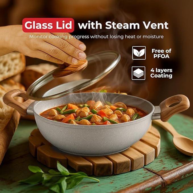 SALFORD Non-Stick Pots and Pans Cookware Set (3+1 piece)- Kitchen Cooking Sets Aluminium Deep Frying Pan + Skillet + Crepe pan Induction Compatible &amp Gas (PFOS PFOA Free)