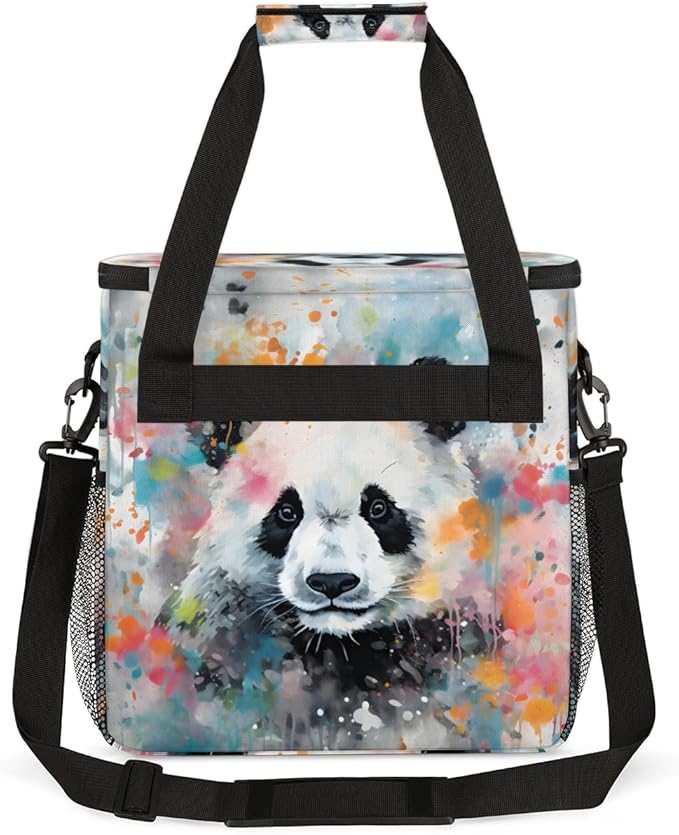 Panda Coffee Maker Carrying Bag Oil Painting Floral Travel Storage Bag Compatible with K-Mini or K-Mini Plus Single Serve Coffee Brewer Carrying Case with Multiple Pockets &amp Shoulder Strap
