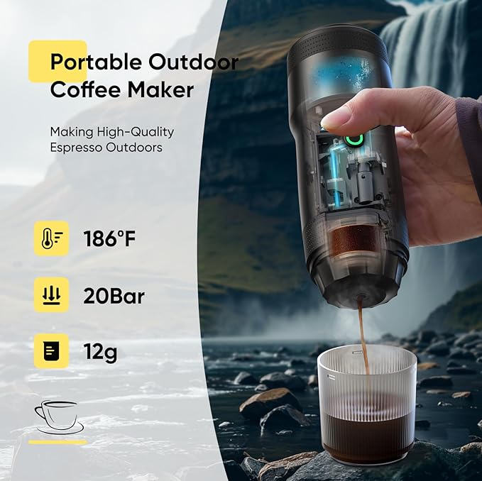 Portable Electric Espresso Machine Car Self-Heating Coffee Maker with USB-DC Travel Coffee Machine for Camping Compatible With NS Capsules &amp Ground Coffee Portable Coffee Maker for Hiking RV
