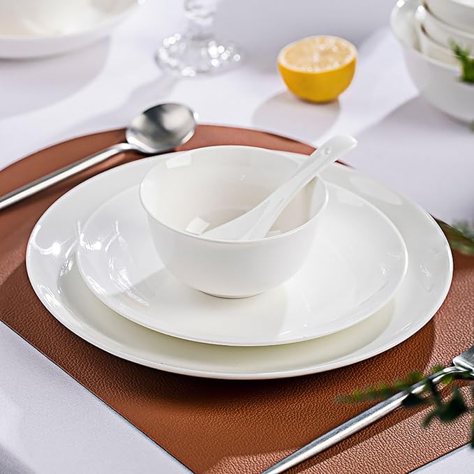 White Ceramic Dinnerware Set: Plates &amp Bowls for Kitchen Microwave &amp Dishwasher Safe Dishes Collection (18pcs)