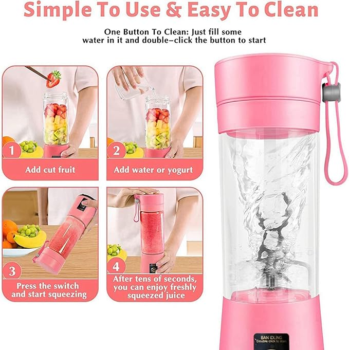 2X Blender Mini Blender for Shakes and Smoothies Rechargeable USB 380Ml Traveling Fruit Juicer Cup with 6 Blades
