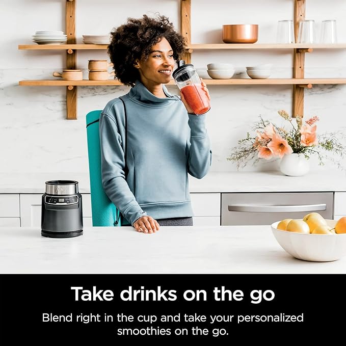 Ninja BN400 Nutri Pro Compact Personal Blender Auto-iQ Technology 1000-Watts for Frozen Drinks Smoothies Sauces &amp More with 18-oz. &amp 24-oz. To-Go Cups &amp Spout Lids Stone Silver (Ren