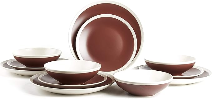 Rock Ridge Speckled Stoneware Dinnerware Set (12pc Set Brown and Ivory)