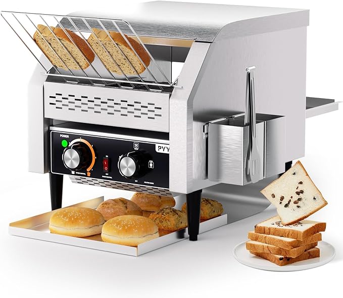 PYY Commercial Conveyor Toaster - Electric Industrial Belt Toasters Oven 300 Slices/Hour Heavy Duty Stainless Steel for Bun Bagel Bread Waffle Restaurant Buffet