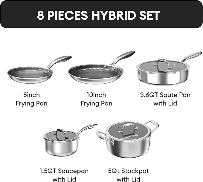 COOKER KING Stainless Steel Cookware Set Pots and Pans Set with Lids Frying Pans Saucepan Saute Pan &amp Stock Pot Non Stick Non Toxic Induction Oven Dishwasher Safe PFOA Free