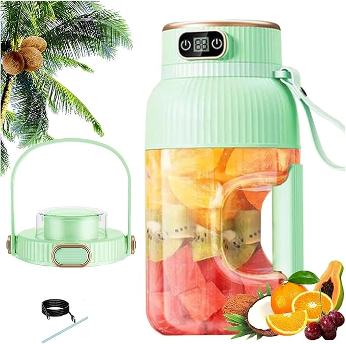Portable Juicer Cup USB-C Rechargeable Smoothie Blender with Digital Display for Travel Compact Travel-Friendly Design