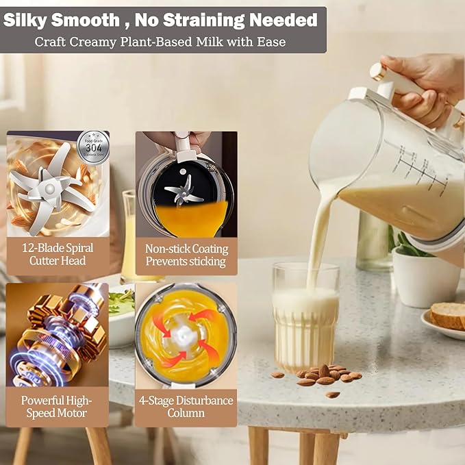 50oz Nut Milk Maker &amp Grinders 10-in-1 Soy Almond Oat &amp Rice Milk Maker with 12 Stainless Steel Blades Vegan Blender with Delay Start Boil Water &amp Easy Self-Cleaning