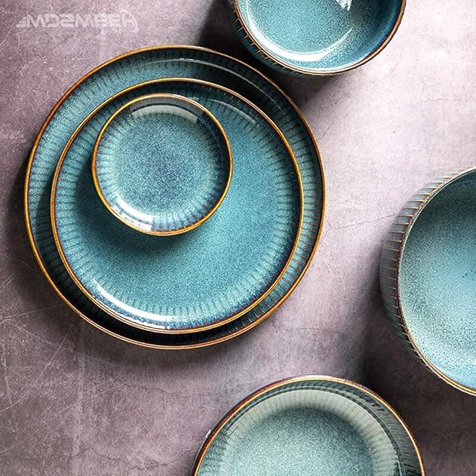 Dinnerware Sets - Luxury Gift Dishes Service Set Dinnerware Sets Stoneware Ceramic Dishes Porcelain Plates and Bowls Sets for 6 8 10 Luxury Bone China Dishware Sets- Dinner Sets(12Pcs)