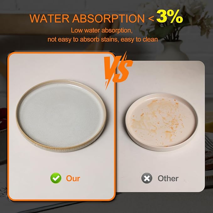 MONITO Ceramic Dinnerware Sets for 6 18PCS Stoneware Plates and Bowls Sets Reactive Glaze Dish Set Chip and Scratch Resistant Double Microwave and Dishwasher Safe Beige