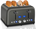 SEEDEEM Toaster 4 Slice LCD Display 6 Shade Settings 1.5'' Wide Slots Digital Stainless Toaster for Bagel Defrost Reheat Dual Control Removable Crumb Tray 1500W Dark Metallic