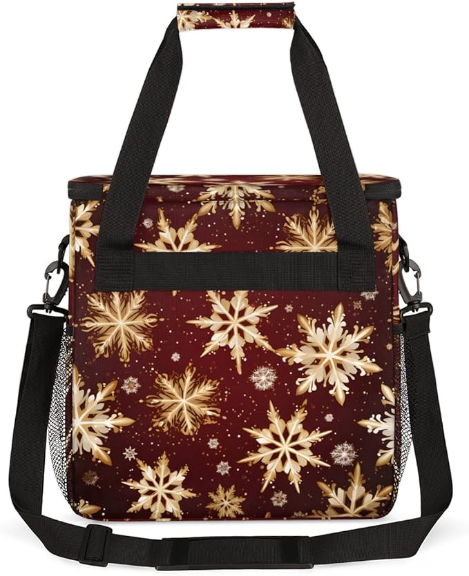 Xmas Snowflakes Coffee Maker Carrying Bag Bright Snowflakes Travel Storage Bag Compatible with K-Mini or K-Mini Plus Single Serve Coffee Brewer Carrying Case with Multiple Pockets &amp Shoulder Str