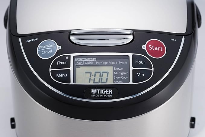 Tiger JAX-T18U-K 10-Cup (Uncooked) Micom Rice Cooker with Food Steamer &amp Slow Cooker Stainless Steel Black