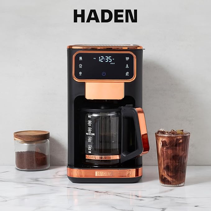 Haden Dual Brew 12 Cup Hot and Iced Coffee Maker with 120 Minute Keep Warm Delay Brew Adjustable Strength Programmable Clock and Anti Drip Black