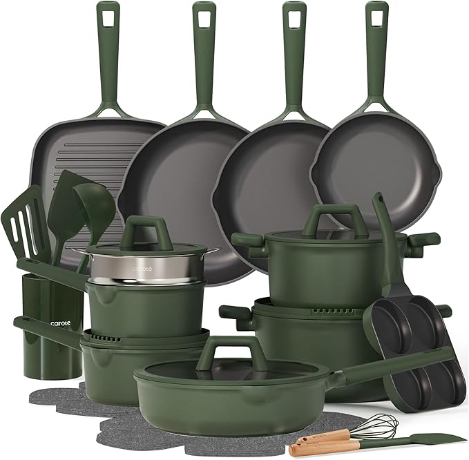 CAROTE 31PCS Pots and Pans Set Nonstick Cookware Set Kitchen Non Stick Induction Titanium Cookware Non-toxic Granite Cooking set PFOA Free