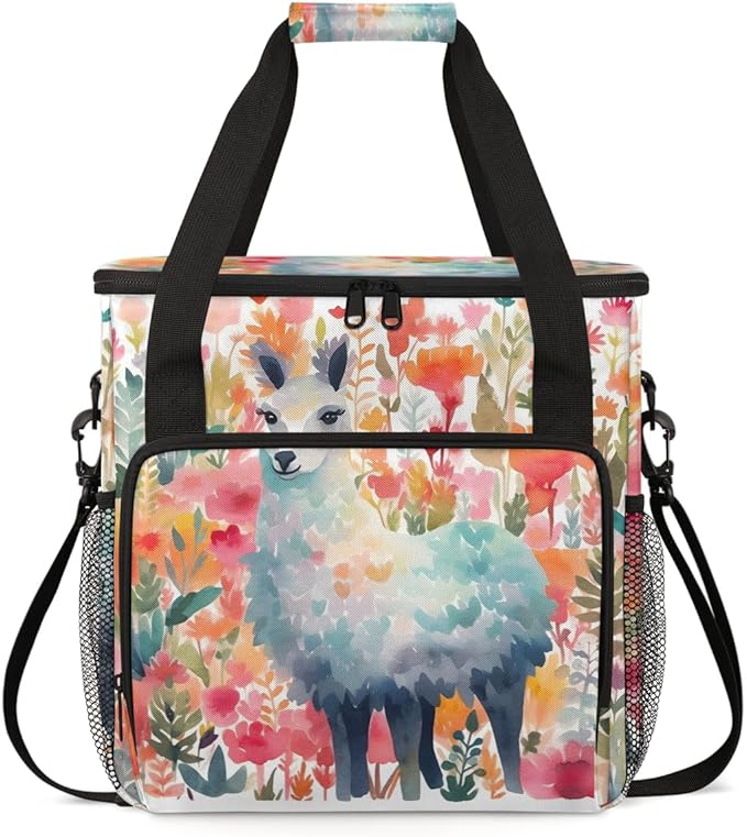 Alpaca Flower Coffee Maker Carrying Bag Portable Travel Storage Tote Bag Compatible with K-Mini or K-Mini Plus Single Serve Coffee Brewer Carrying Case with Multiple Pockets &amp Shoulder Strap