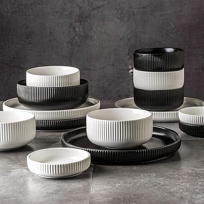 22 Pcs Ceramic Dinnerware Set Include Plates/Salad Plates/Bowls Set Modern Dinnerware Set-Service for 5