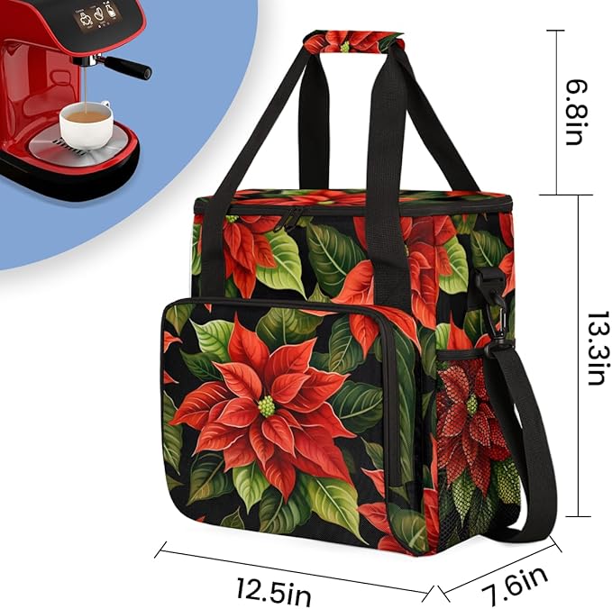 Holly Berry Flowers Coffee Maker Carrying Bag Abstract Flowers Travel Storage Bag Compatible with K-Mini or K-Mini Plus Single Serve Coffee Brewer Carrying Case with Pockets &amp Shoulder Strap