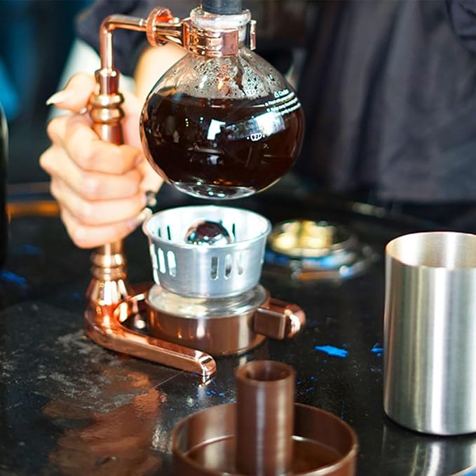 Glass Siphon Coffee Machine with Wooden Handle and Vacuum Brewing Technology for a Sturdy Heat-resistant Construction for 3 People at Home for Brewing Cold Drinks Siphon Machine