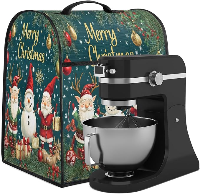cfpolar Kitchen Aid Mixer Cover Compatible with 6-8 Quarts Christmas Santa Claus Snowman Stand Mixer Cover Kitchen Aid Mixers Accessories Appliance Organizer Bag Dust Covers with Zipper Pocket