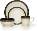 Gourmet Basics by Mikasa Sorrento 16-Piece Dinnerware Set - Service for 4 Dishwasher Safe Stoneware with Raised Grid Design - Casual &amp Stylish for Everyday Use or Formal Dining Ceramic Dish Set