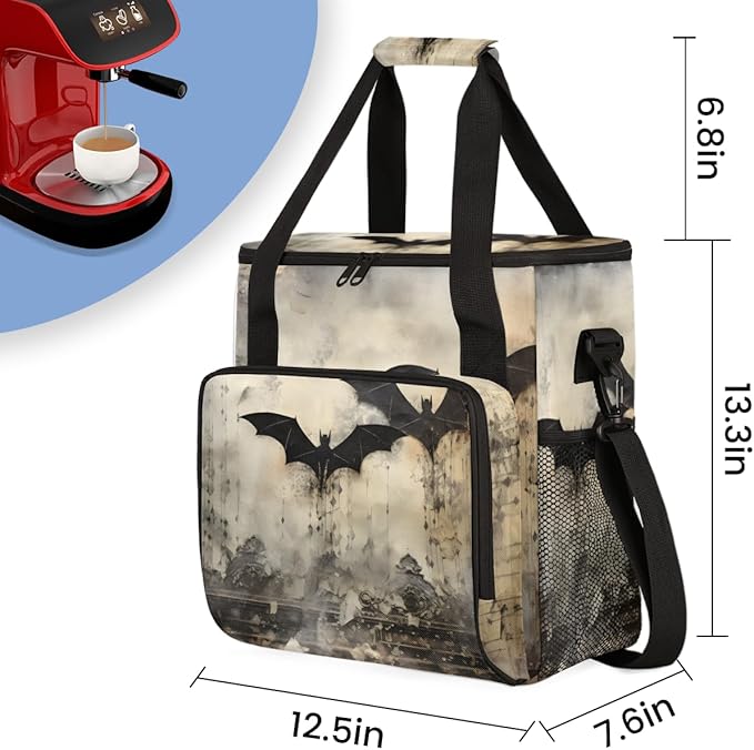 Magical Bat Coffee Maker Carrying Bag Cute Bat Portable Travel Storage Tote Bag Compatible with K-Mini or K-Mini Plus Single Serve Coffee Brewer Carrying Case with Multiple Pockets &amp Shoulder St