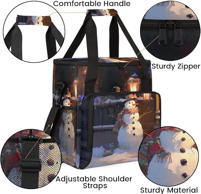 Xmas Snowman Coffee Maker Carrying Bag Glitter Snowman Travel Storage Bag Compatible with K-Mini or K-Mini Plus Single Serve Coffee Brewer Carrying Case with Multiple Pockets &amp Shoulder Strap