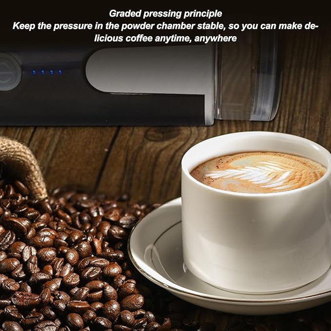 Portable Electric Coffee Maker Rechargeable Battery Powered Espresso Machine with 1200mAh Battery Lightweight 400g Design for Travel Camping Includes Storage Bag and Spoons