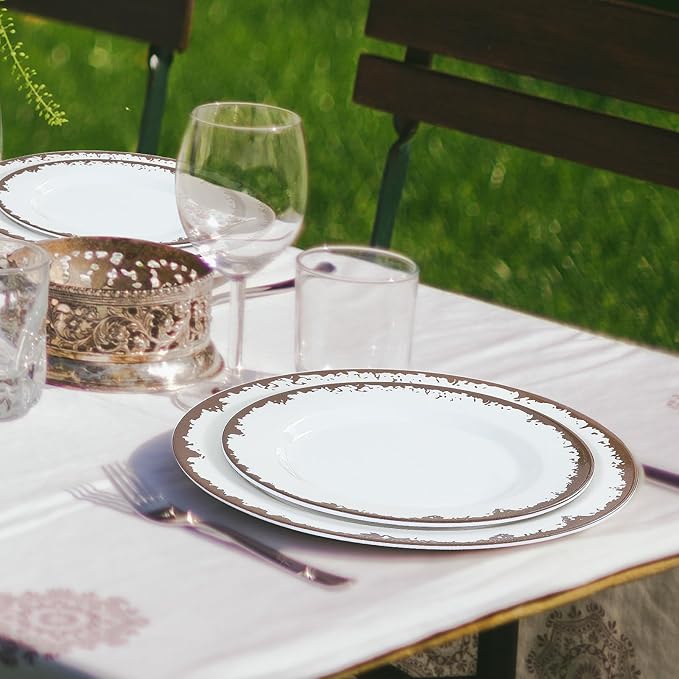 Melamine Dinnerware Set-12 Piece Melamine Plates and Bowls Set for 4Lightweight yet Durable Dish SetCamping/RV Unbreakable Serving Dishes Dishwasher Safe Off White