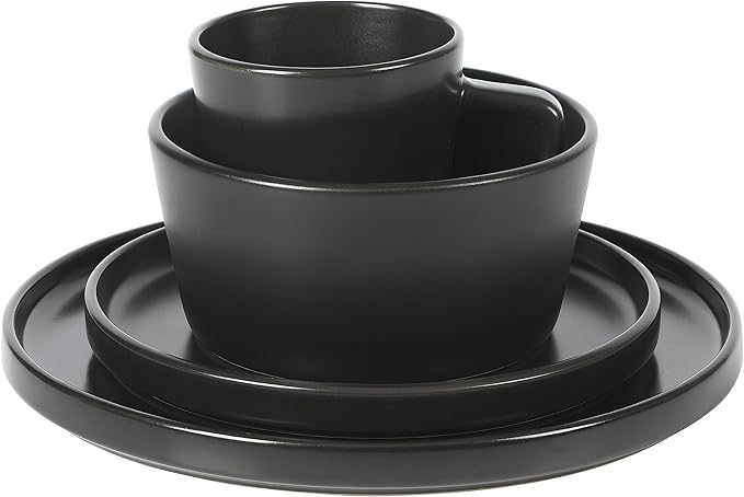 Gibson Soho Lounge Bowery 32 Piece Matte Black Stoneware Dinnerware Plates Bowls and Mugs Set - Service for 8