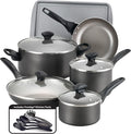 Farberware Dishwasher Safe Nonstick Cookware Pots and Pans Set 15 Piece Pewter